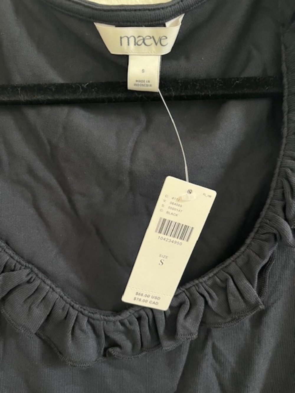 Anthropologie Maeve Long-Sleeve Scoop-Neck Ruched Top Black Size Small NWT $68 - Picture 2 of 4
